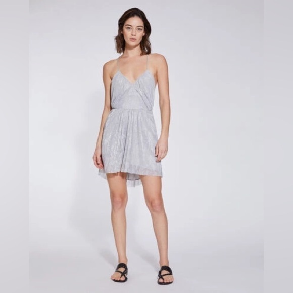 IRO Louxor Gathered Metallic Knitted Silver Mini Dress Size 34 VGUC - Picture 2 of 12